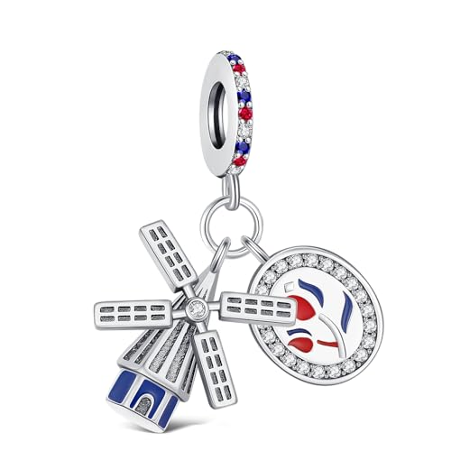 BOIGEGU 925 Silver Charms for Pandora Bracelets Dutch Windmill Charm