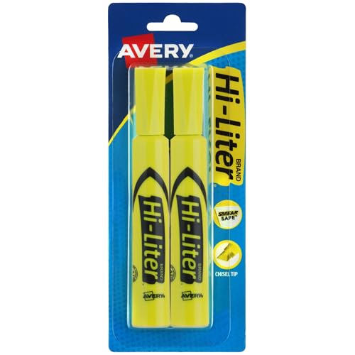 Avery Hi-Liter Desk-Style Highlighters, Smear Safe Ink, Chisel Tip, 2 Yellow Highlighters (24081)