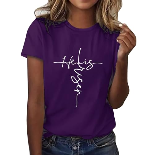 HUIFUAO Osterhemden für Damen, Eier, Hasenohren, Zwerge, Top, Rundhalsausschnitt, kurzärmelig, modisches Osteroutfit für Frauen, Z07 Purple, X-Large HUIFUAO Osterhemden für Damen, Eier, Hasenohren, Zwerge, Top, Rundhalsausschnitt, kurzärmelig, modisches Osteroutfit für Frauen, Z07 Purple, X-Large