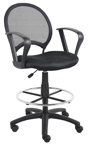 Boss Office Products Mesh Drafting Stool with Loop Arms in Black (B16217)