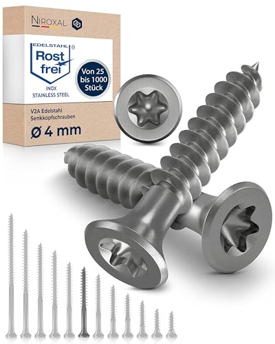 Holzschrauben Torx Schrauben 4x45 Edelstahl V2A rostfrei Spanplattenschrauben für Holz Teilgewinde 4mm stark 45mm lang 25 Stück Edelstahlschrauben Holz A2