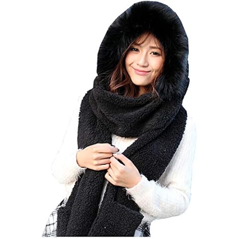 Winter Warm Women Hoodie Hat/Scarf/Gloves Set Soft Plush Thick Warm Hat Cover
