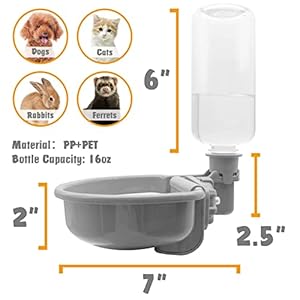 16oz Pet Water Bottle, Gravity Dog Water Bowl Dispenser for Cage, Anti-Overflow Water Dispenser for Small Dogs, Cats, Rabbits and Other Small Animals, BPA Free, Grey