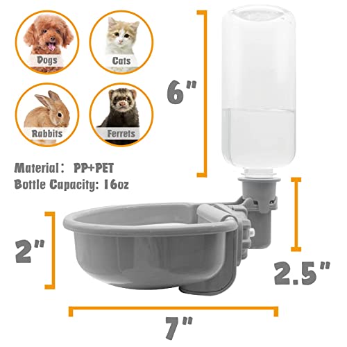 16oz Pet Water Bottle, Gravity Dog Water Bowl Dispenser for Cage, Anti-Overflow Water Dispenser for Small Dogs, Cats, Rabbits and Other Small Animals, BPA Free, Grey 16oz Pet Water Bottle, Gravity Dog Water Bowl Dispenser for Cage, Anti-Overflow Water Dispenser for Small Dogs, Cats, Rabbits and Other Small Animals, BPA Free, Grey