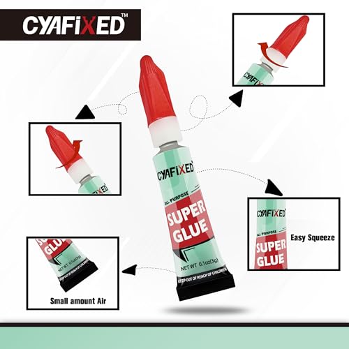 CYAFIXED Super Glue Liquid, All-Purpose Superglue 3g(12 Tubes), Cyanoacrylate Instant Adhesive for Plastic, Wood, Metal, Repair 4 413fiFqQSIL