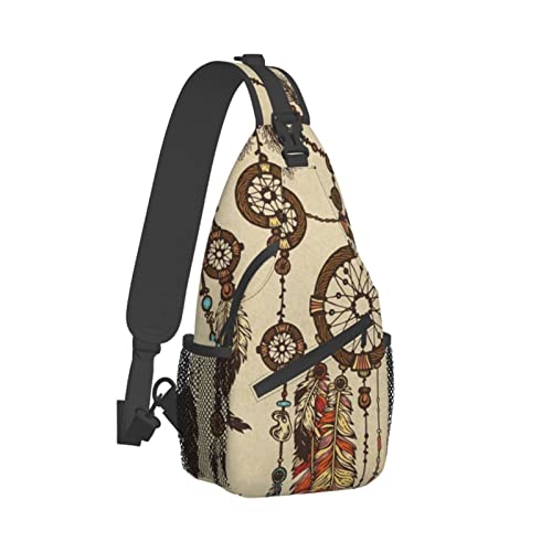 Men'S Crossbody Sling Backpack-Ethnic Dream Catcher Feathers Chest Bags Casual Sport Travel Hiking Daypack2