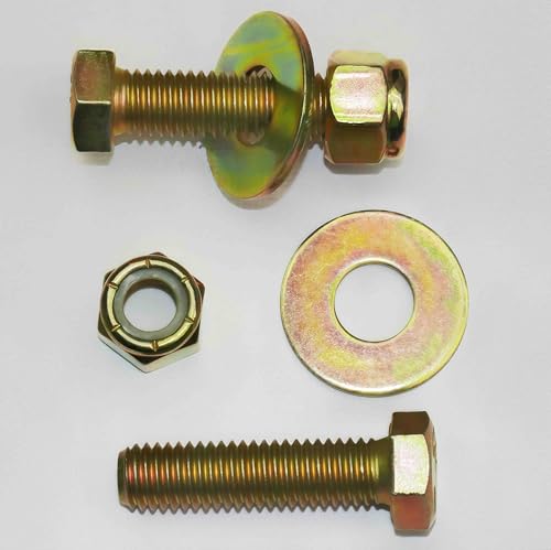 Image of 1 /2 inch x 2 inch Hex Head Bolt by Color Galvanization with Nylon Lock nut and Large Size Washer Assortment Kit,Alloy Steel,Grade 5.(10pcs Pack)