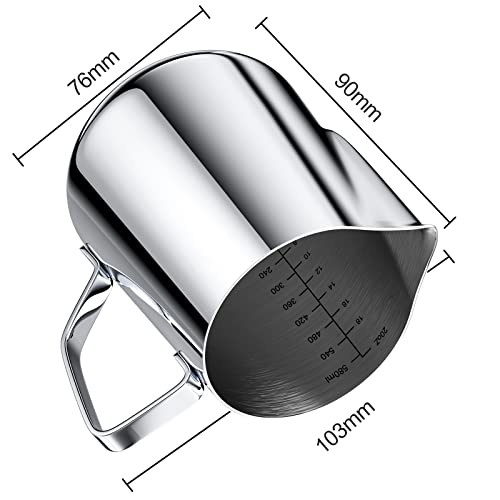 Newaner 600 ml melkkannetje om melk op te schuimen, 304 roestvrij staal, melkkan met meting Mark 12 oz voor barista, melk pitcher voor cappuccino, espresso, latte art, perfect voor koffieliefjes, zilver - Image 3