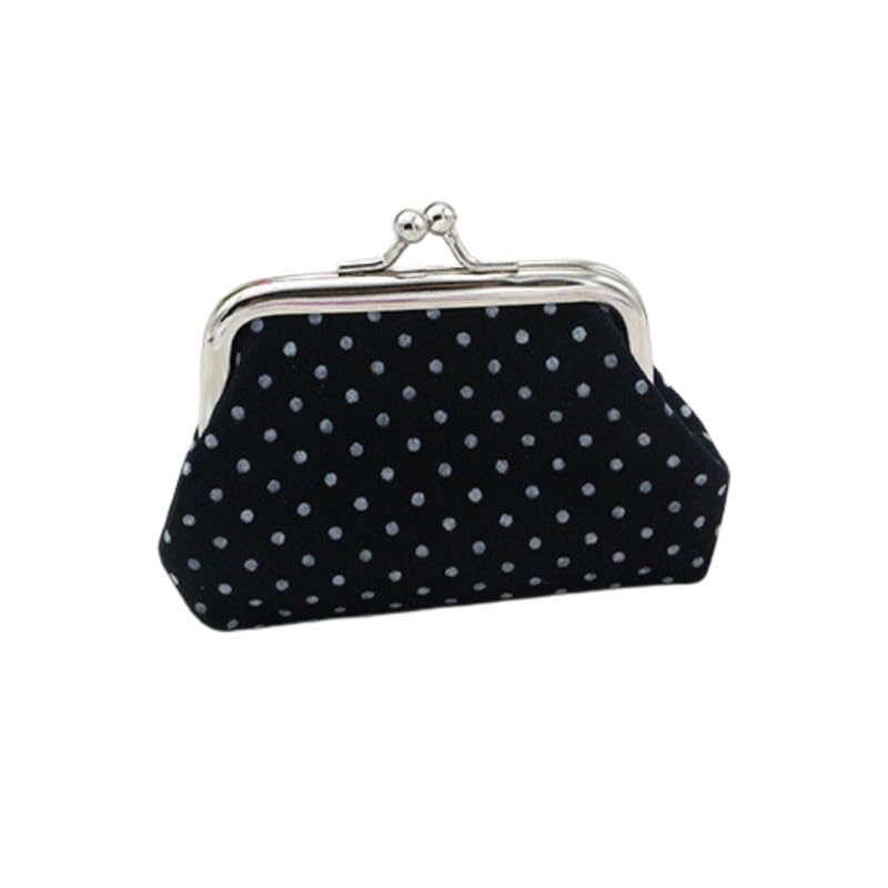 Spot Dot Cotton Mini Wallet Small Fabric Purse with Gold Accent | Black-image-49