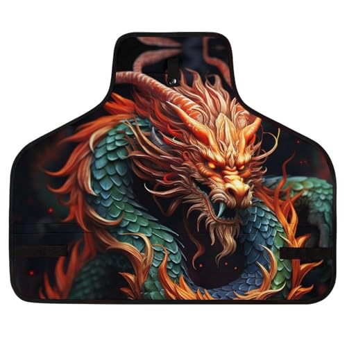 Delantal de trabajo con diseño dragón chino y bolsillos