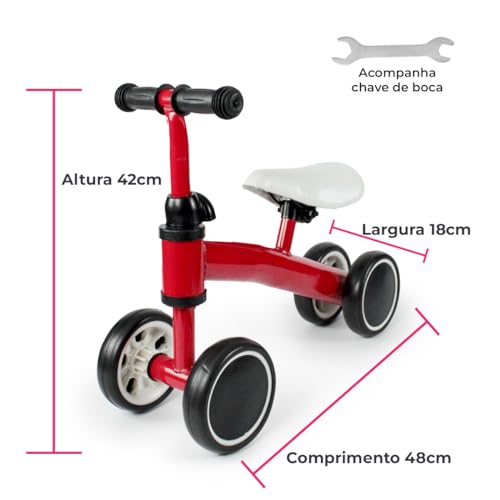 BICICLETA DE EQUILÍBRIO INFANTIL CARRINHO 4 RODAS PASSEIO MEGA COMPRAS (Vermelho)