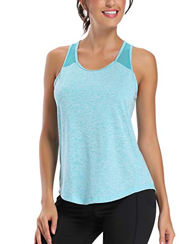 Image of Aeuui Womens Workout Tops for Women Racerback Tank Tops Mesh Yoga Shirts Athletic Running Tank Tops Sleeveless Gym Clothes