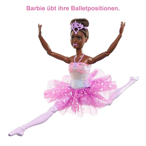 Image of Barbie Dreamtopia Twinkle Lights Ballerina Doll with Brunette Hair & Light-Up Feature Wearing Removable Headband & Purple Tutu