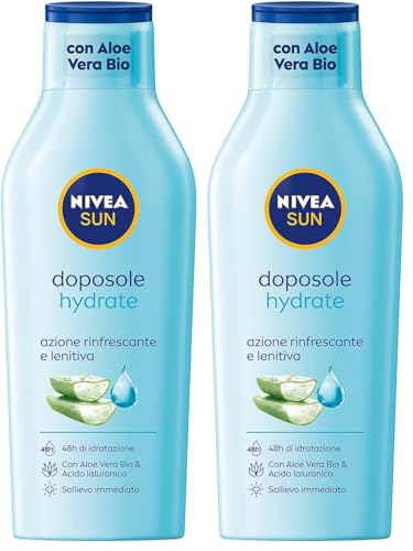 NIVEA SUN - Leche After Sun Hydrate en maxi frasco de 400 ml, crema aftersun con aloe vera bio y ácido hialurónico, crema corporal hidratante de acción refrescante y calmante (Paquete de 2)