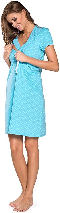 Italian Fashion Chemise de Nuit Allaitement | Pyjama Grossesse et Maternité | Pyjama Femme Enceinte pour la Maison et l’Hôpital | Tenue Maternité Accouchement avec Nœud S-XXL