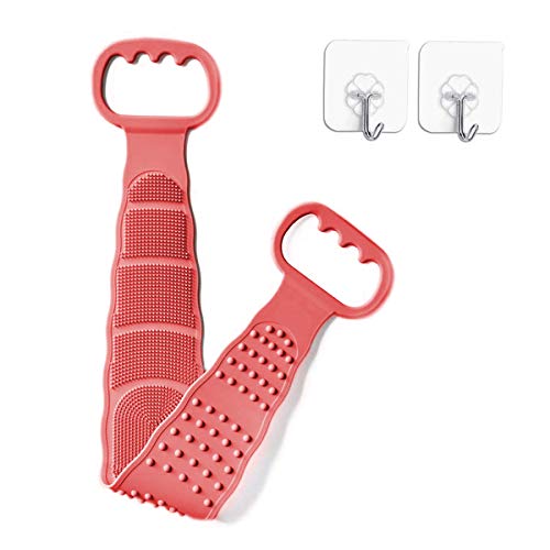 Silicone Back Scrubber for Shower, Long-lasting Exfoliating Body Scrubber Towel, Strong Rub Back Mud Body Back Brush for Men and Women - Deep Clean & Invigorate Your Skin (Red)