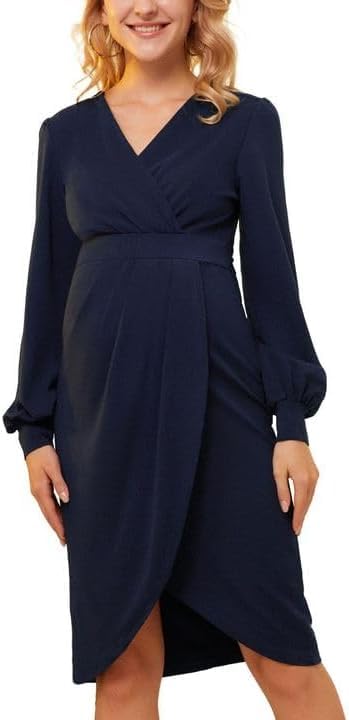 Maacie Vestido de maternidad vestido de punto envoltura V cuello vestido de maternidad en otoño, Bodycon-black, XL