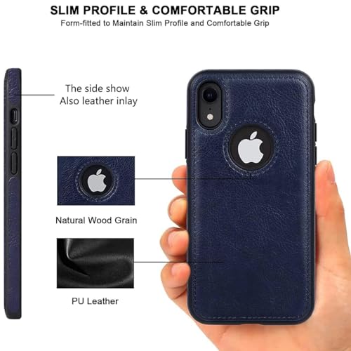 Image of iPhone XR Premium Pu Leather Back Cover Case Drop Camera Protection for iPhone XR Blue