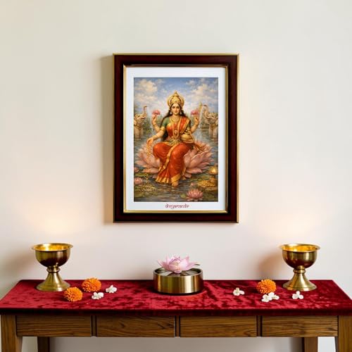 Image of divyamandir Lakshmi Maa Framed Wall Art (18 x 14 Inches) | Traditional Hindu Goddess Painting with Glass Frame | Decorative Photo Frame for Home, Pooja Room & Office Decor (Lakshmi Maa)
