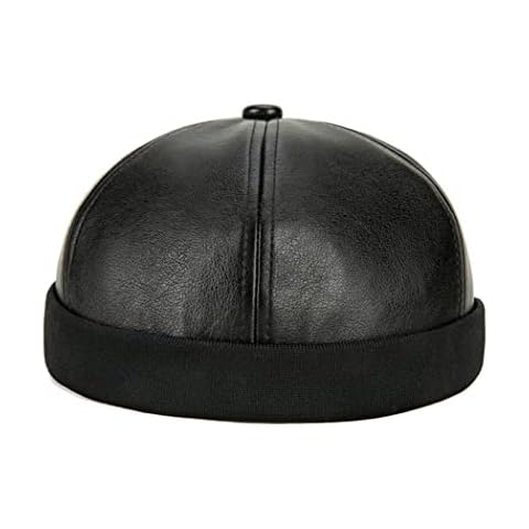Teanea Unisex Faux Leather Docker Cap Brimless Leon Hat Skull Cap Beanie for Men Women, Black Cover