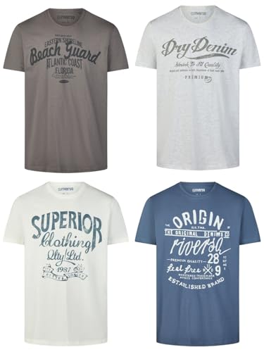 T-shirt col rond riverso RIVLeon lot de 4 hauts en coton à manches courtes coupe droite