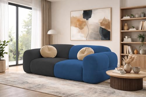Image of Casaliving Vetras Modern Velvet Bubble Cloud Sofa, Tufted Design Upholstered 2 Seater Sofa Set for Living Room, (Blue Black Colour) Premium Velvet Fabric Sofa