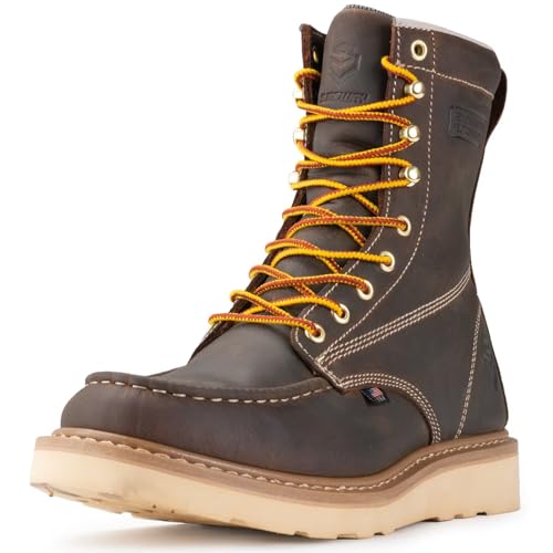 Image of SUREWAY 8in Waterproof Wedge Moc Toe Work Boots for Men Steel Toe,Premium Full Grain Leather,Safety Work Boots /Shoes,Comfort Insole,Oil /Slip Resistant,Industrial Construction Boots BN