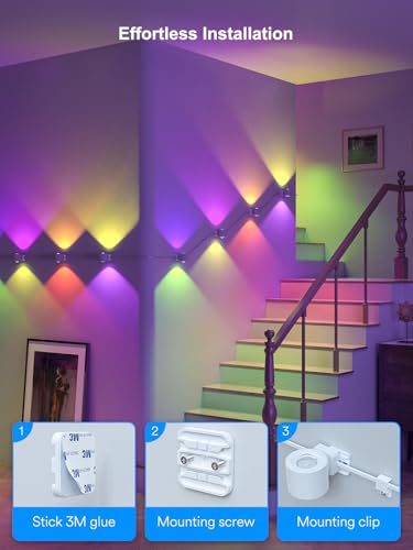 Image of ANGELHALO Smart Wall Sconces, Music Sync Indoor Double-Headed Wall Lights, Works with Alexa, Multicolor LED Wall Light for Home Decor, Dynamic Scenes Indoor Light for Living Room, Bedroom, 14 Pack