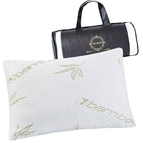 Top Line Shredded Memory Foam Pillow with Washable Bamboo Pillows Cover - Hypoallergenic Pillow for Neck Pain Relief - Luxury and Sleeping Adjustable -Perfect for Side Sleeper - (Pack of one)