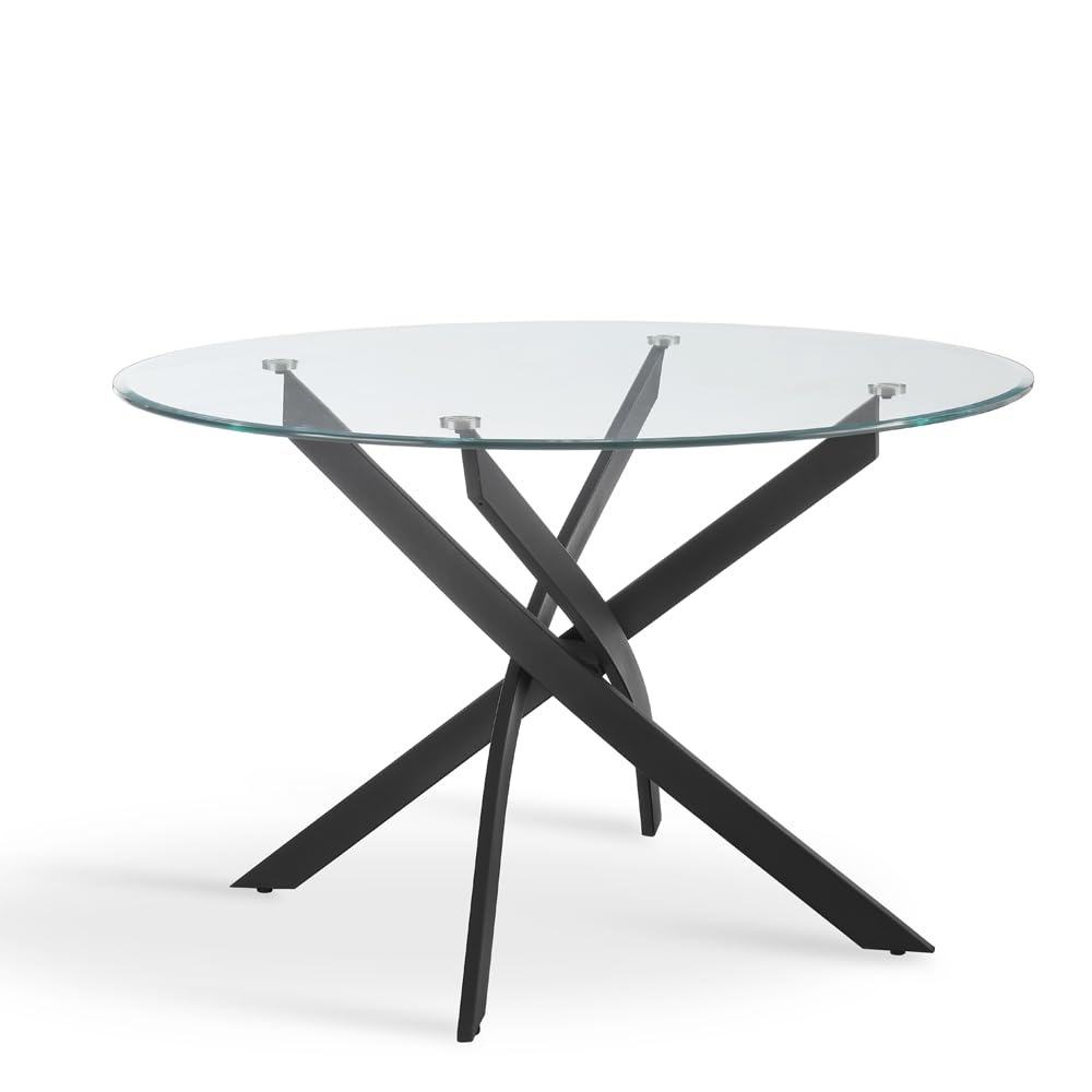 Home Detail Livorno Round Glass Dining Table, Black Legs, 100cm