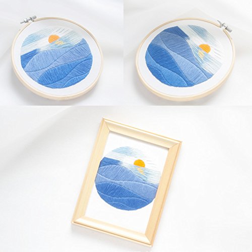 Unime Embroidery Starter Kit With Pattern Full Range Embroidery Kit With Embroidery Cloth, Embroidery Hoop, Color Threads, Needles (Sunset) #TOP4