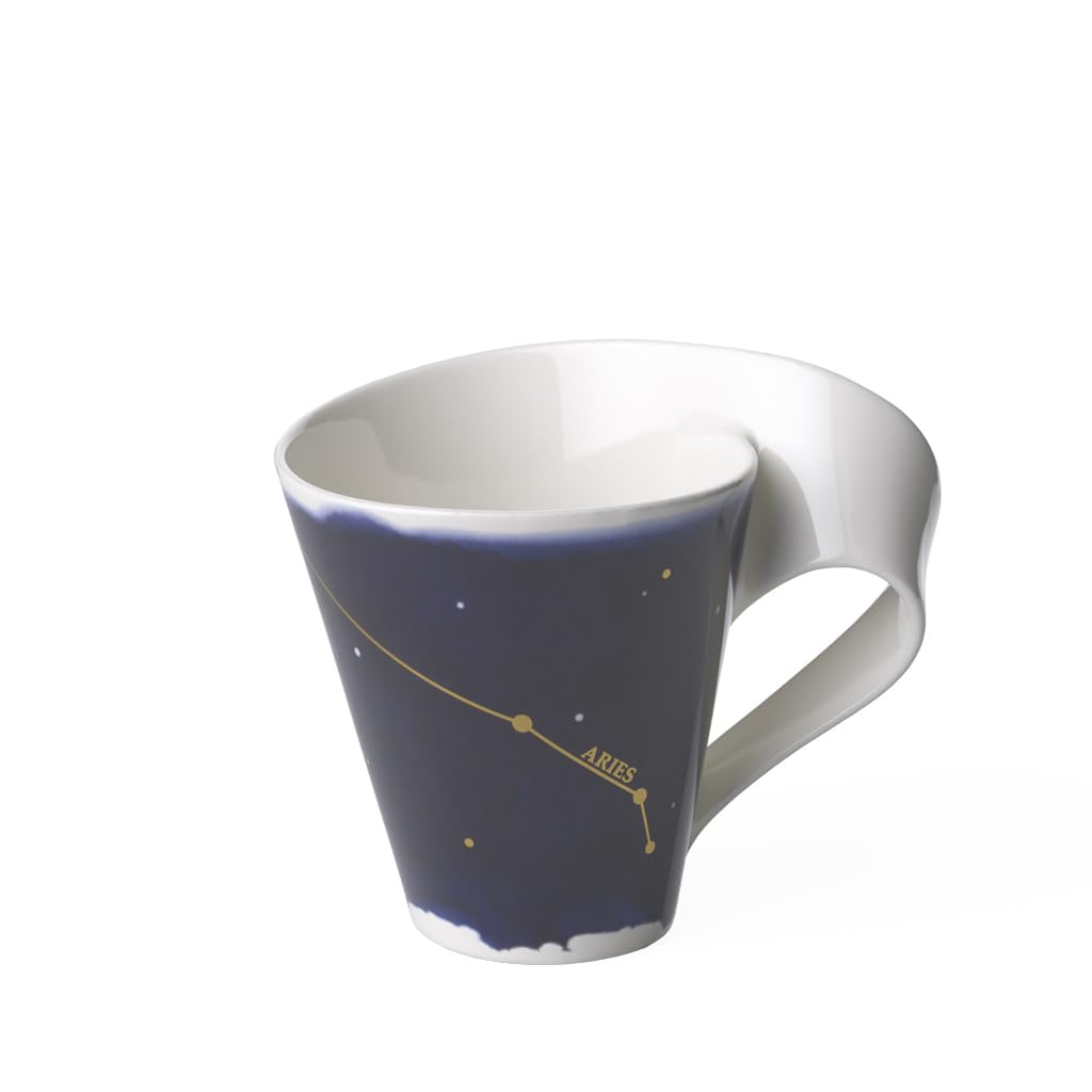 Villeroy & Boch NewWave Stars Mug with Handle, Beautifully Shaped Cup with Aries Motif, Premium Porcelain, Made in Germany, Dishwasher Safe, White/Blue, 10 oz