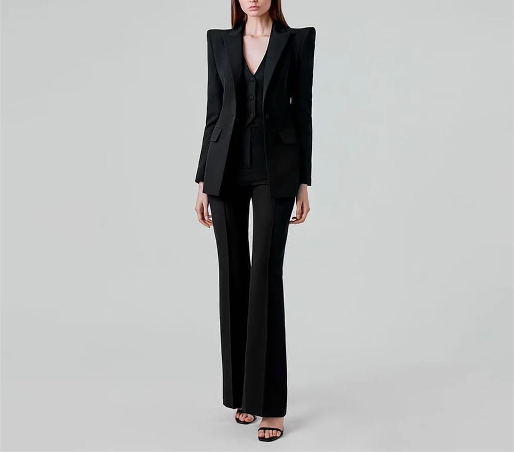 Women Chic Solid Three Piece Pants Set Fashion Peak Lapel One Button Office Suit with Jacket Vest and Pants