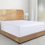 California Design Den 100% Organic Cotton Fitted Sheet Queen Size Only - Percale Queen Deep Pocket Fitted Sheet, Lightweight, Snug-Fit, Crisp, Durable - White