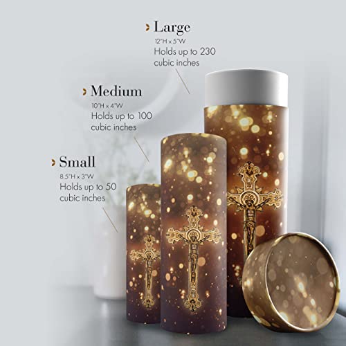 Image of Gold Cross Scattering Tubes for Human Ashes TSA Approved Scattering Urn and Eco-Friendly Biodegradable Urns for Human Ashes & Biodegradable Urn for Burial at Sea