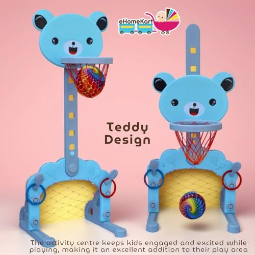 eHomeKart Basketball Toy Set - 3 in 1 Multi Activity Play Centre - Basketball, Football Gate & Ring Hoopla - Age 1-5 Years, 5 Height Adjustable Settings - Perfect Toys for Indoor & Outdoor (Teddy) - Image 3