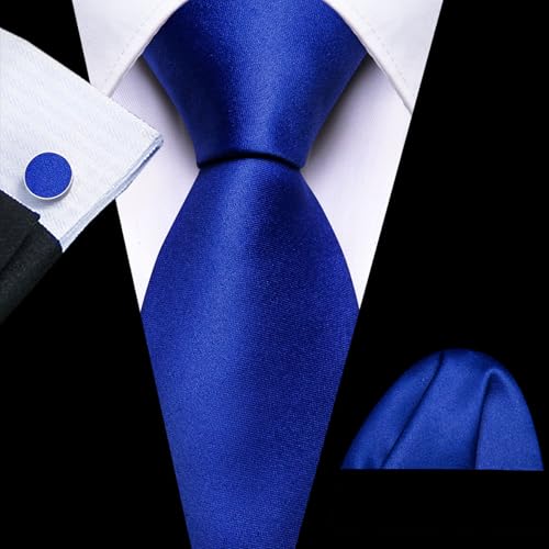 Image of Barry.Wang Plain Men Silk Ties Extra Long Satin Necktie for Wedding Business Handkerchief Cufflinks Set Solid Colors