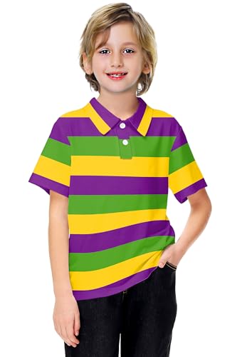 Image of AOBUTE Kids 4th of July Polo American Flag Short Sleeve Button Down Shirts Tops 3-14 Years