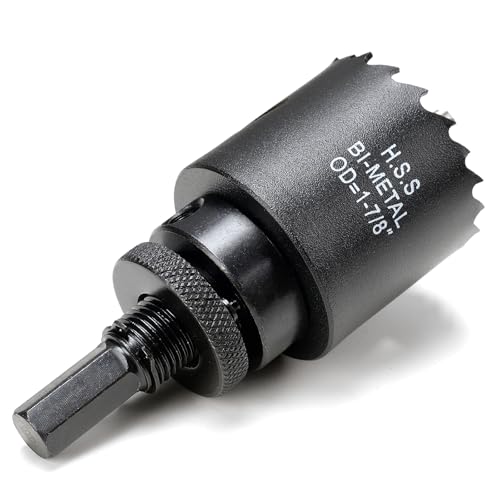 1-7/8 inch Hole Saw for Metal and Plywood, Bi-Metal Circular Wood Drill Bit Cutting 1.75” Deep with Hex Shank for Drywall, Fiberglass, Plasterboard, Acrylic and Sheet Steel