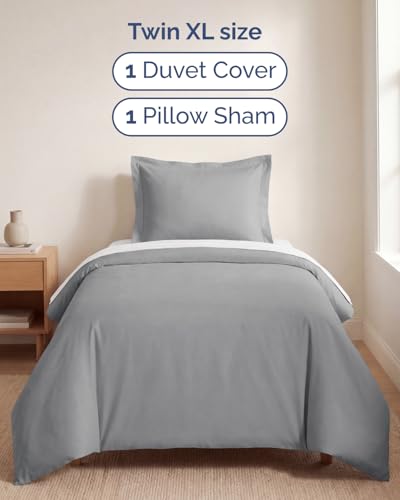 Image of Duvet Cover Twin /Twin XL Size Set - Extra Soft Twin /Twin XL Duvet Cover 68 inch x 90 inch with 1 Pillow Sham for Women, Men, Kids & Teens - Comfy, Easy-Care & Fade Free w / Zipper Closures & Ties (Steel Blue)