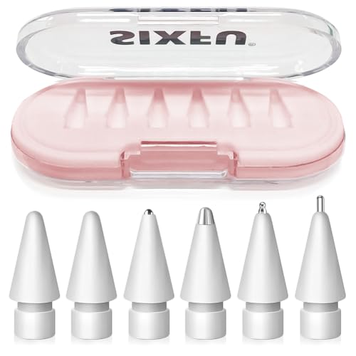 SIXFU Replacement Tips for Apple Pencil Tips Apple Pencil Pro Tips Set Professional Sturdy iPencil Tip with Pink Case Accessories Compatible with iPad Pen 2/1 USB C Tips(6 PCS)