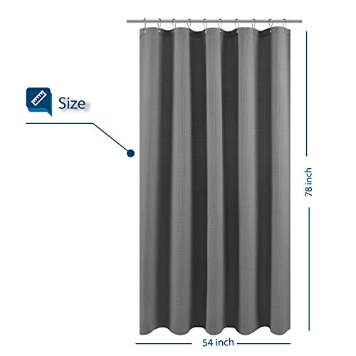 Image of Stall Fabric Shower Curtain Waffle Weave 54 Wide by 78 Long, Hotel Luxury Spa, Water Repellent, Machine Washable, 230 GSM Heavy Duty, Spa, Gray Pique Pattern Decorative Bathroom Curtain