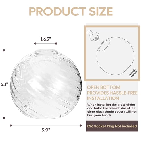 Image of 3 Pack Clear Striped Glass Shade Replacements, Globe Water Ripple Glass Lamp Shade Covers for Light Fixtures, 1.65 Inch Fitter Globes Lampshades for Wall Sconces Chandelier Pendant Lights