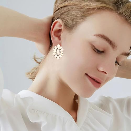 Bohemian Vintage Turquoise Oval Flower Stud Earrings Geometric Ethnic Teardrop Earrings Western Cowgirl Jewelry Gift for Women4