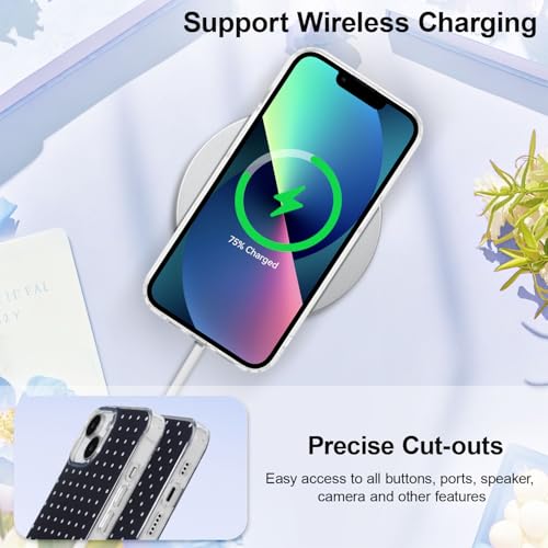 Coque iPhone 15 Plus et 14 Plus en silicone noir à pois