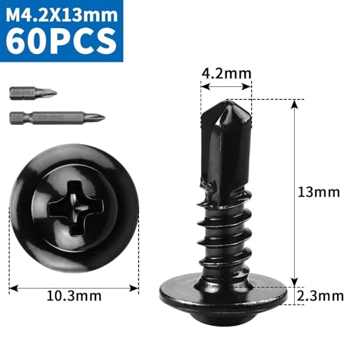 Miniatura 2 de Txxatx Tornillos Autotaladrantes M4,2x13 Mm Tornillos Autoperforantes 410 Acero Inoxidable Tornillos Roscachapas 60 Piezas Tornillería Inox Con 2 Brocas Tornillos Autorroscantes Para Madera Metálica