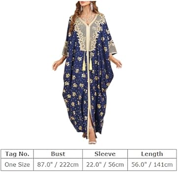 Modest Fashion Dubai Stijl OBEEII Kaftan Abaya Jurken Dames - Bloemenprint, Batwing Mouwen, één Maat Dubai Turkse Stijl Jurk