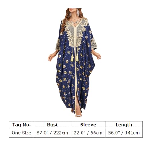 Image of OBEEII Muslim Dress for Women Loose Batwing Sleeved Hooded Beaded Embroidery Long Abaya Dress Kaftan Abayas Islamic Robe