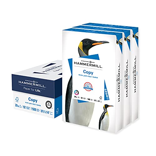 Hammermill Papier do drukarki, papier do kopiowania 20 kg, 8,5 x 14-3 ryzy (1500 arkuszy) - 92 jasne, wyprodukowano w USA