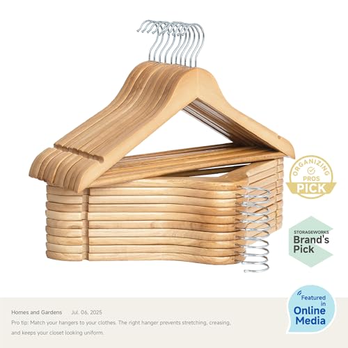 StorageWorks Wooden Hangers 20 Pack, Wood Coat Hanger for Coats, Shirts, Jackets, Pants, Suits, Natural Wood Color